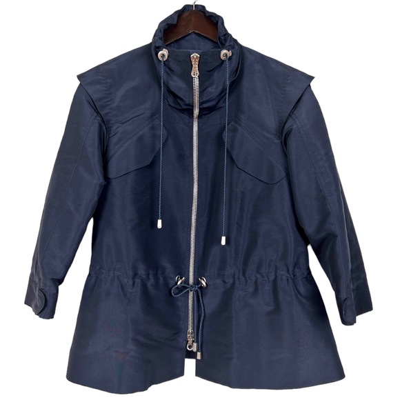 New Oscar de la Renta Runway Navy Silk Faille Jacket 10 - Picture 6 of 14